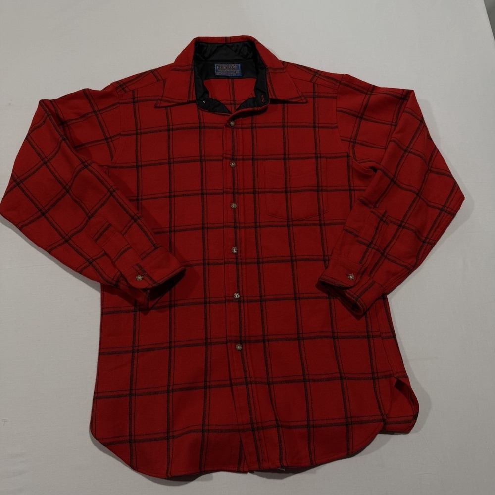 Vintage Pendleton Wool Shirt Mens Medium Red Plaid Button Up Made in USA Flannel